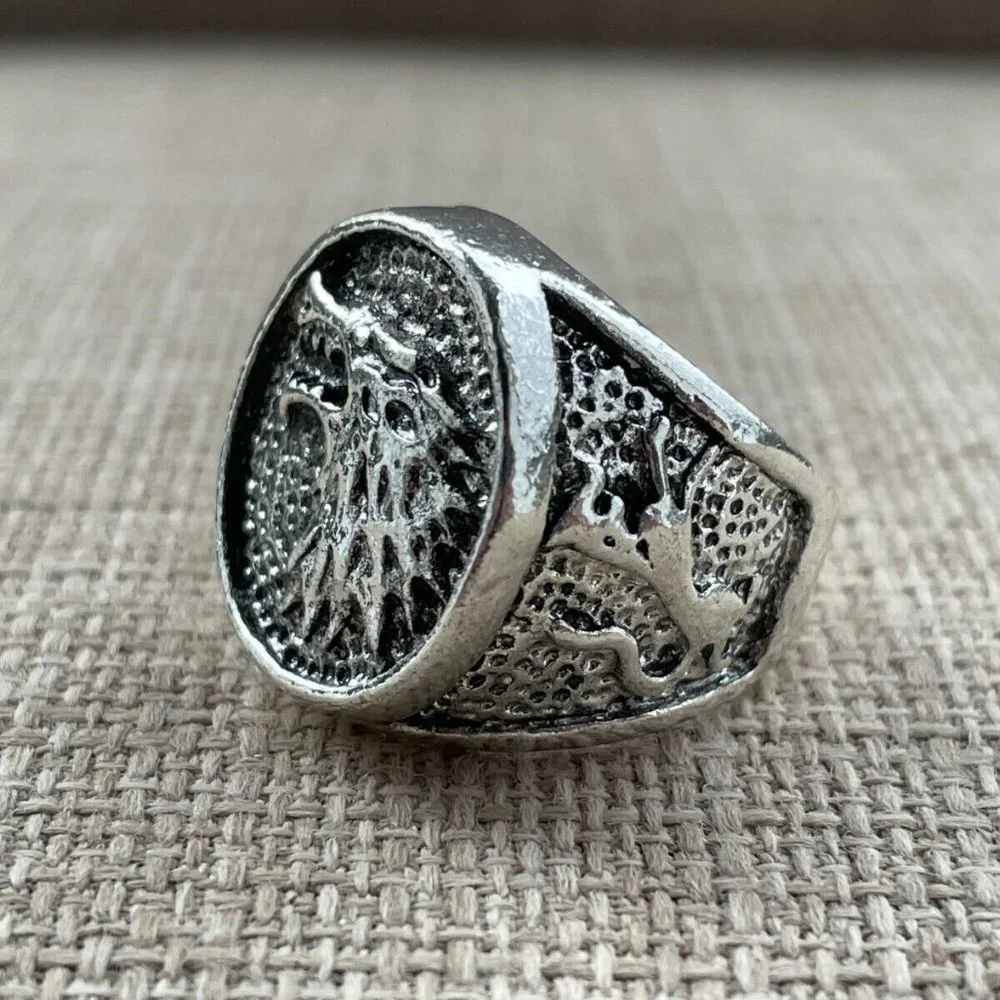 Men Fashion Rings Silver Tone Antique Style Jewelry Unisex Ring Size 7